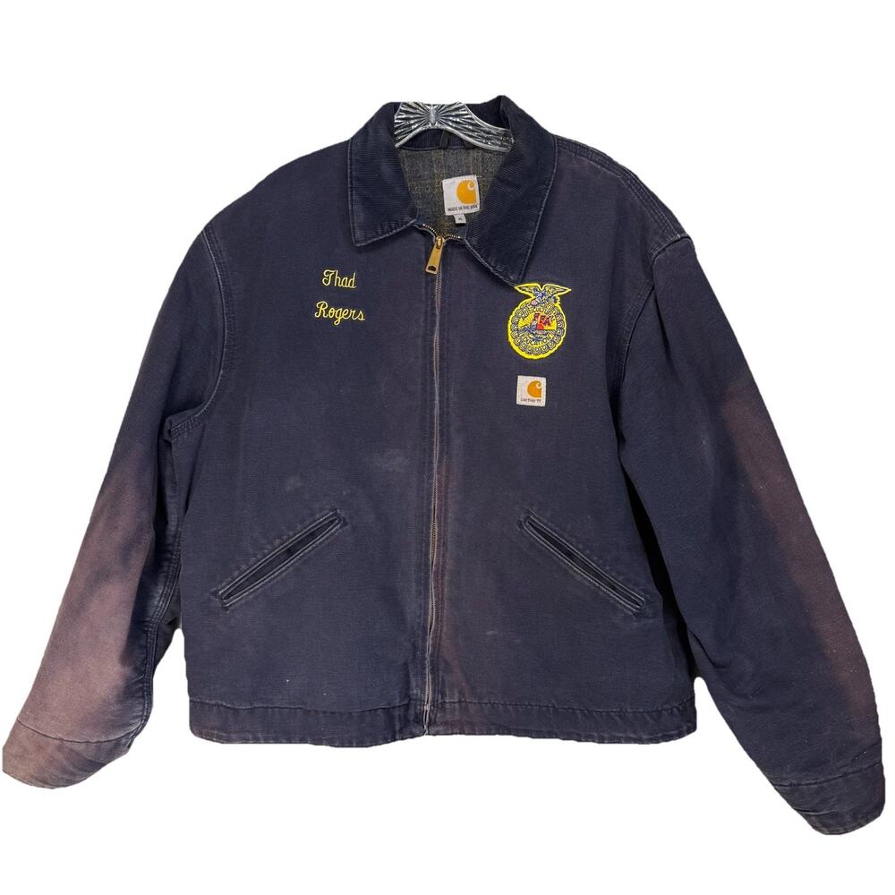 Carhartt FFA Jacket Mens XL Blue Flannel Lined Vintage USA Distressed